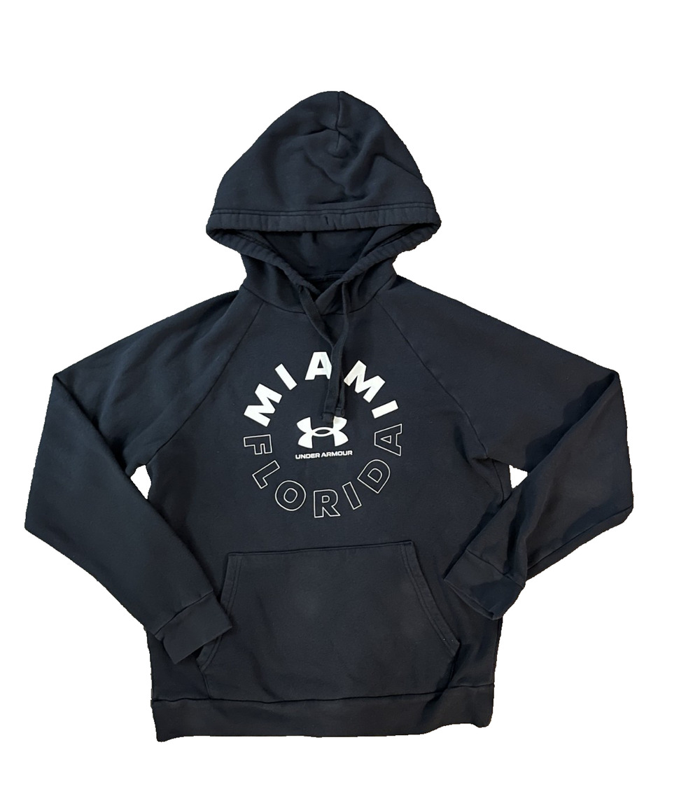 Women's Under Armour Size Small Black Hoodie Miami Florida Logo Print Cotton